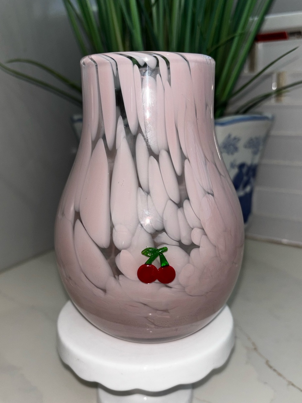 Anthropologie Valentines Icon Confetti Glass Vase Cherry Pink HTF Rare Limited E